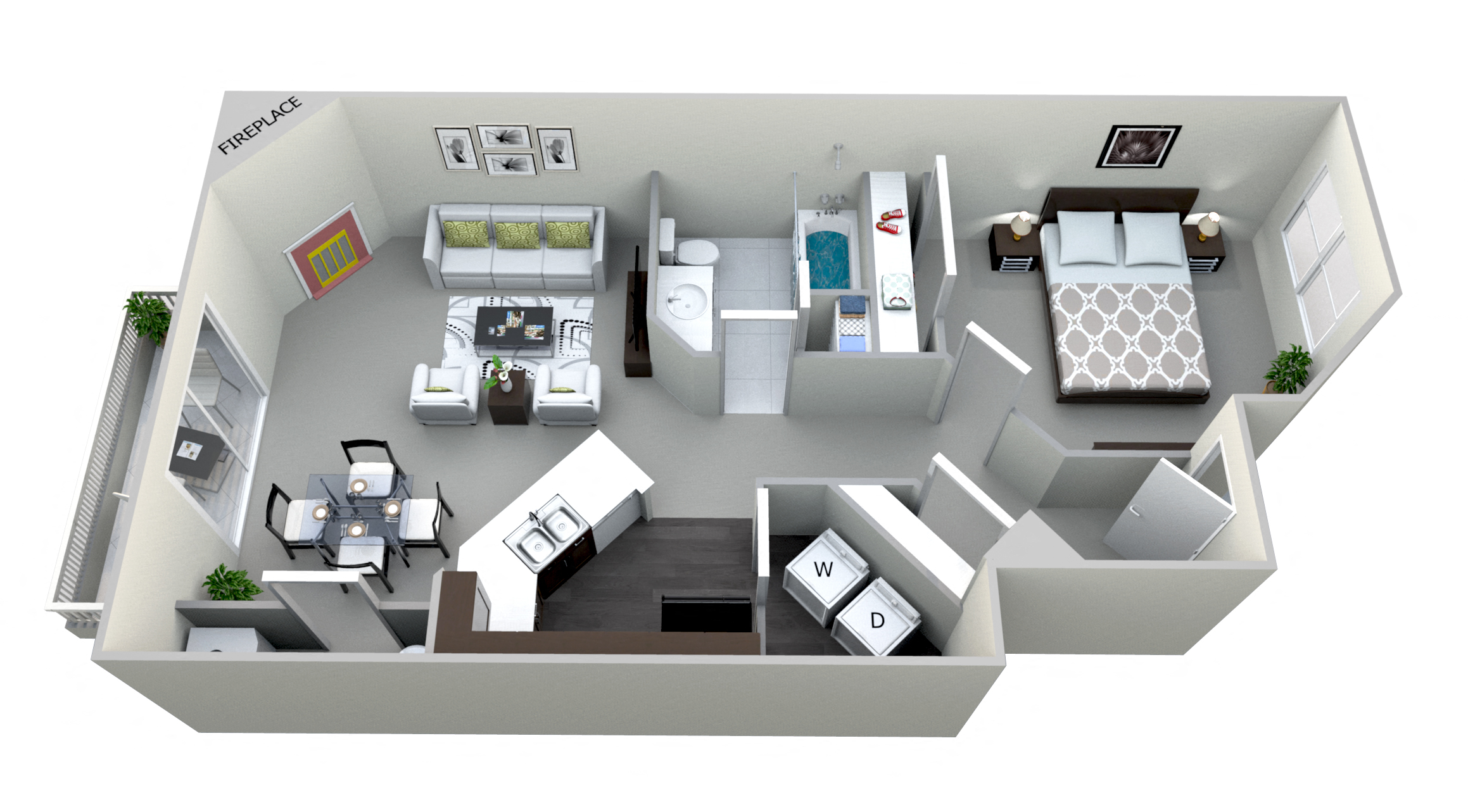 Floor plan for 1 bed, 1 bath, 756 sqft